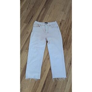 Lucky Brand 90s Loose High Rise Crop Jeans Raw Hem Pink Denim Size 6/28